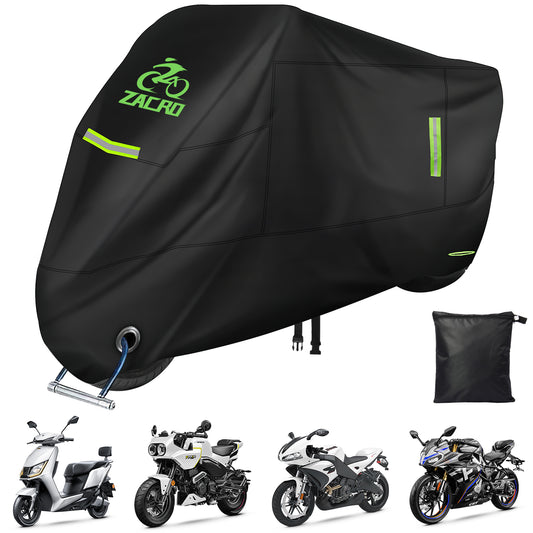 420D Heavy Duty Motorcycle Cover, Zacro Waterproof Electric Scooter Cover Outdoor All Season, Tear Proof Sun Proof Moped Cover with Reflective Strips & Lock-Hole, Dirt Bike Cover Fits up to 96"