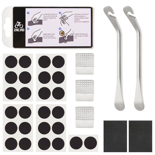 Zacro 34 PCS Bike Tire Repair Kit, Upgrade with 26 Glueless Tube Patch Kits& 2 Premium Stainless Steel Levers, Bicycle Inner Flat Tube Patch Kit for Mountain MTB BMX Ebike Scooter