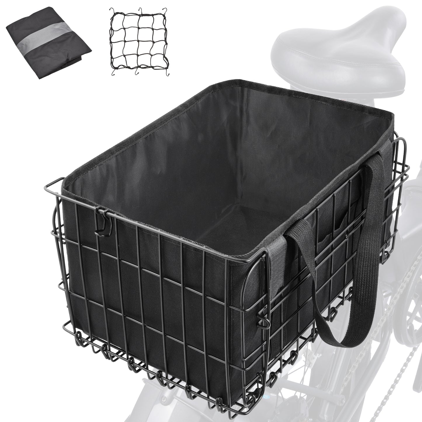 Zacro Bike Basket Front/Rear, Folding Bicycle Basket with Removable Liner Bag, Large Quick Release Design Metal Ebike Basket for Adult Women/Men Carrying Dogs, Pets, Fruit & Grocery