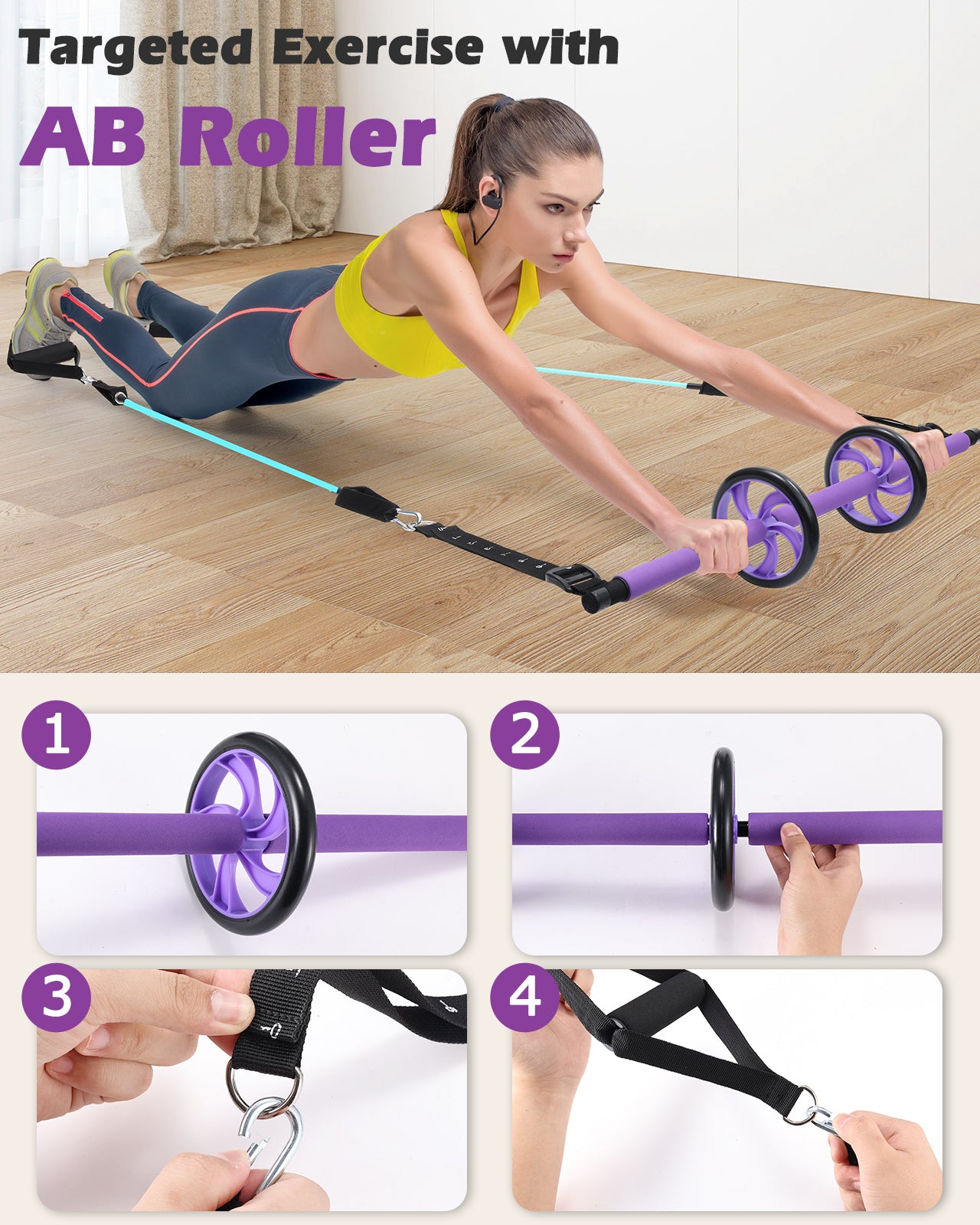 Zacro Pilates Bar with Resistance Bands, Pilates Bar with Ab Roller for Abs Workout, with 20/25/30 LBS Resistance Bands, Portable Home Gym Yoga Pilates Bar Kit for Full Body Workouts for Women and Men