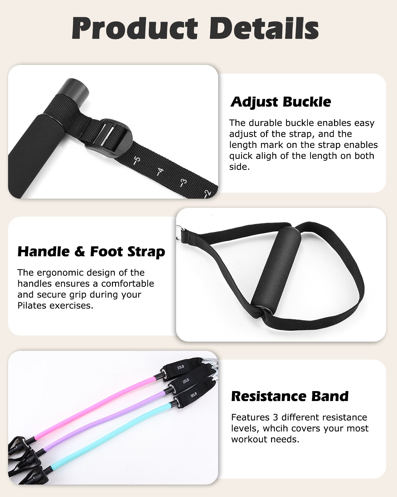 Zacro Pilates Bar Kit with Resistance Bands, 3-Section Pilates Bar with Adjustable Strap, Door Anchor, Handles and Foot Strap, Portable Home Gym Pilates Resistance Bar Kit for Full Body Workouts