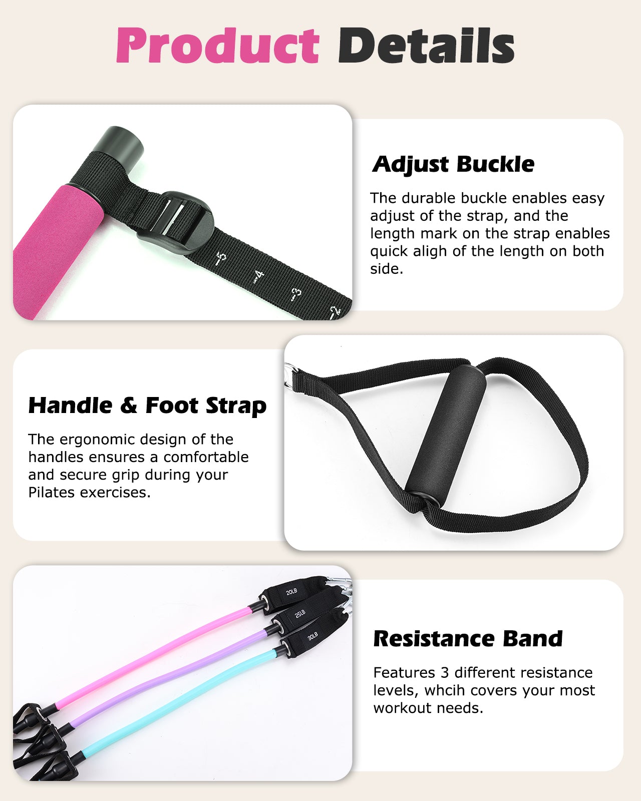 Zacro Pilates Bar Kit with Resistance Bands, 3-Section Pilates Bar with Adjustable Strap, Door Anchor, Handles and Foot Strap, Portable Home Gym Pilates Resistance Bar Kit for Full Body Workouts