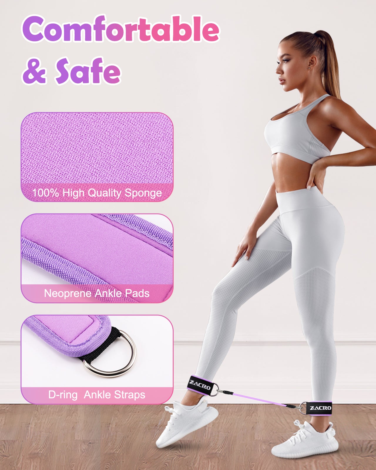 Zacro Ankle Resistance Bands with Cuffs, Ankle Bands for Working Out, Ankle Bands for Home Workouts & Gym, Glutes Workout Equipment, Legs Resistance Bands for Women, Butt Exercise for Kickbacks
