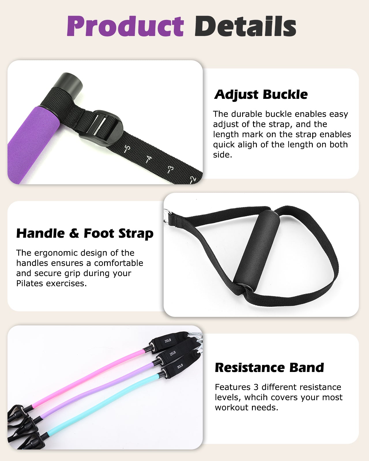 Zacro Pilates Bar Kit with Resistance Bands, 3-Section Pilates Bar with Adjustable Strap, Door Anchor, Handles and Foot Strap, Portable Home Gym Pilates Resistance Bar Kit for Full Body Workouts