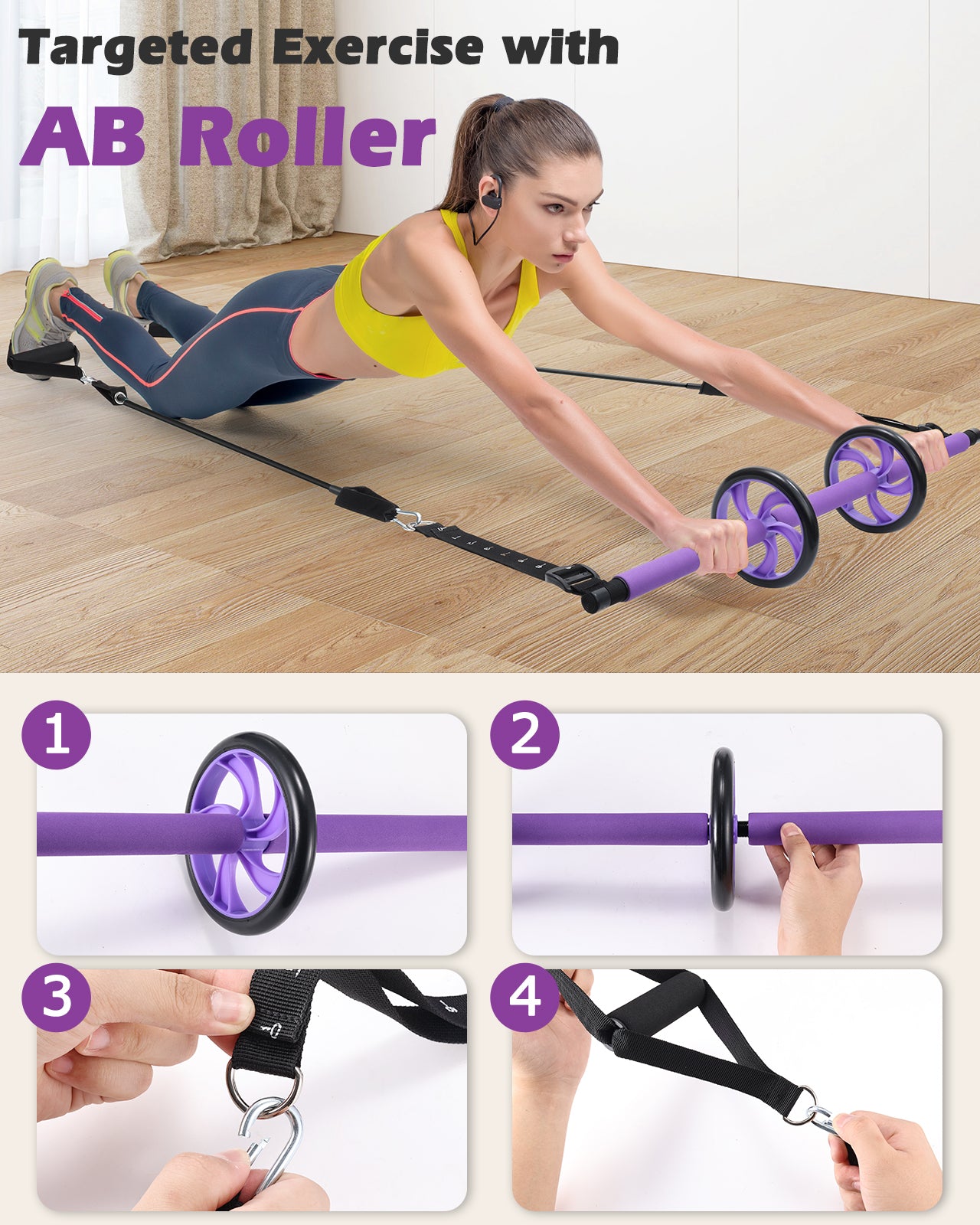 Zacro Pilates Bar with Resistance Bands, Pilates Bar with Ab Roller for Abs Workout, with 30/40/50 LBS Resistance Bands, Portable Home Gym Yoga Pilates Bar Kit for Full Body Workouts for Women and Men