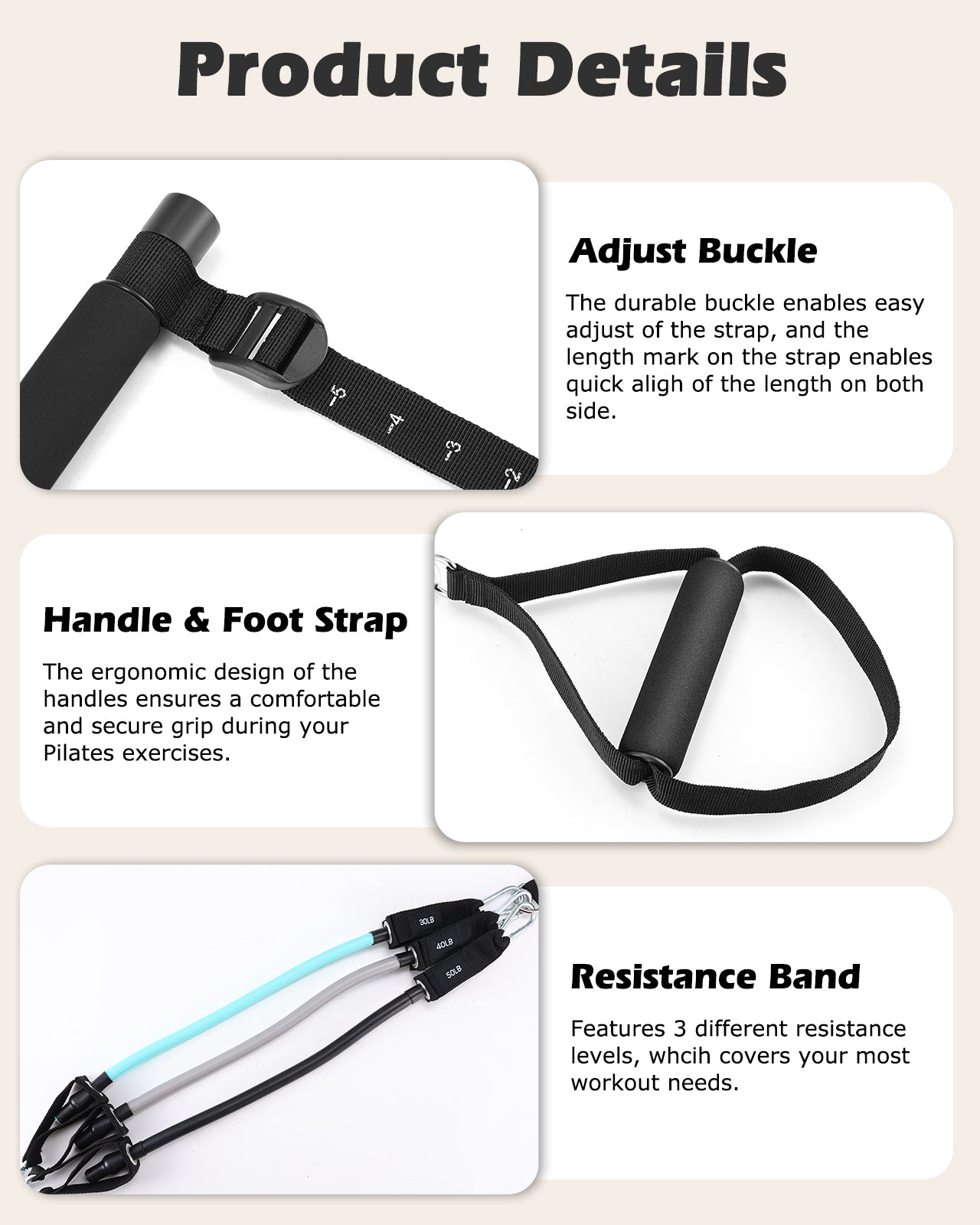 Zacro Pilates Bar Kit with Resistance Bands, 3-Section Pilates Bar with Adjustable Strap, Door Anchor, Handles and Foot Strap, Portable Home Gym Pilates Resistance Bar Kit for Full Body Workouts