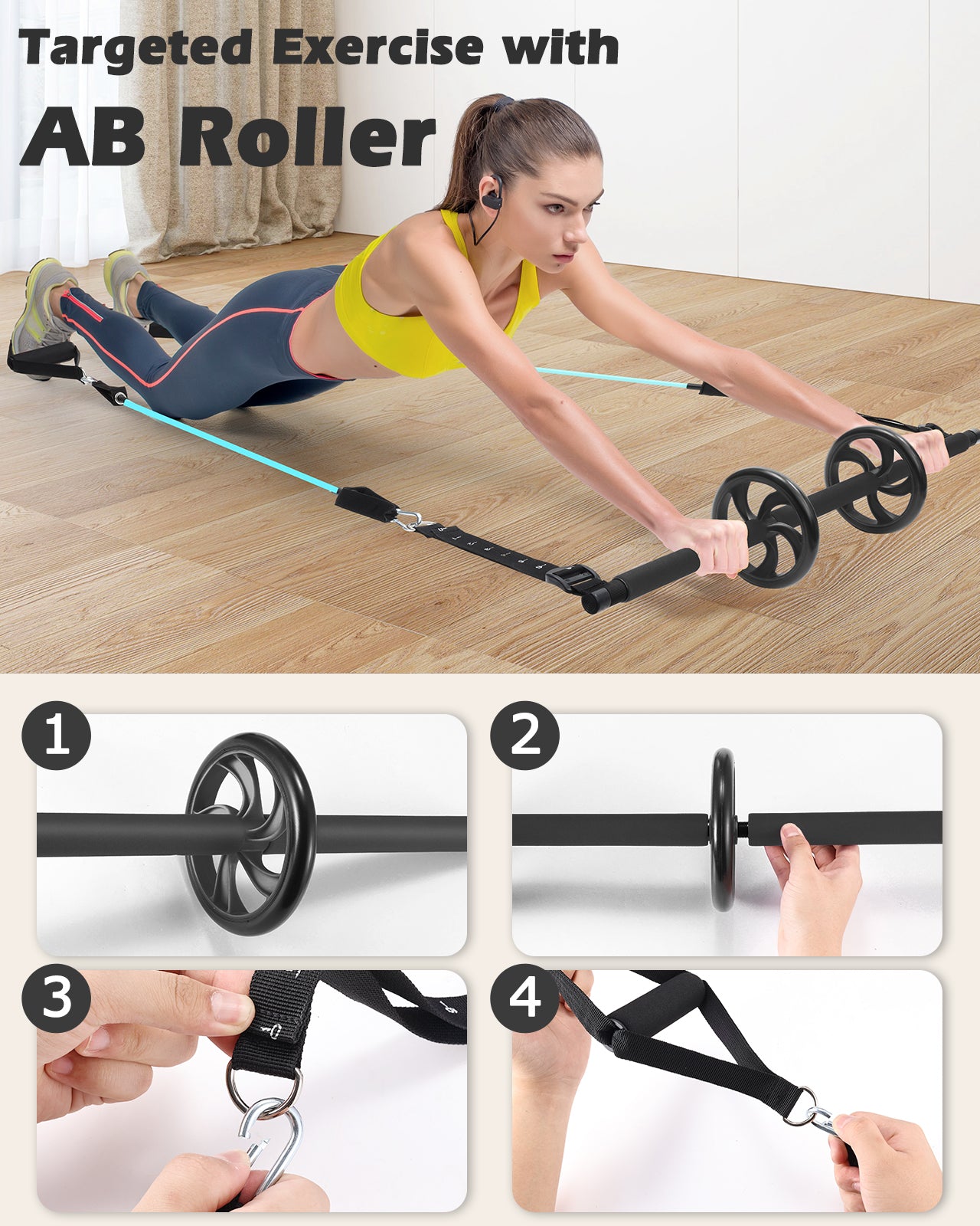 Zacro Pilates Bar with Resistance Bands, Pilates Bar with Ab Roller for Abs Workout, with 30/40/50 LBS Resistance Bands, Portable Home Gym Yoga Pilates Bar Kit for Full Body Workouts for Women and Men