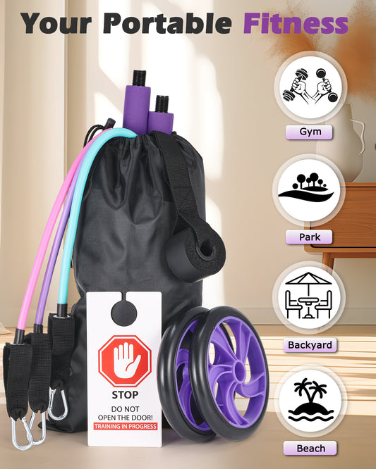 Zacro Pilates Bar with Resistance Bands, Pilates Bar with Ab Roller for Abs Workout, with 20/25/30 LBS Resistance Bands, Portable Home Gym Yoga Pilates Bar Kit for Full Body Workouts for Women and Men