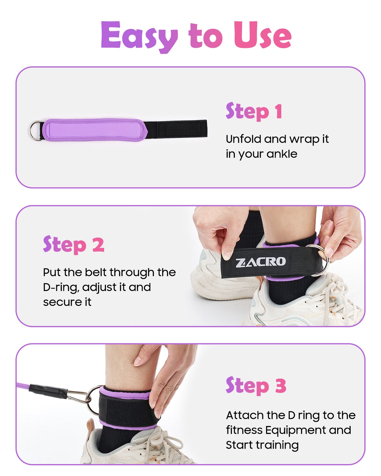 Zacro Ankle Resistance Bands with Cuffs, Ankle Bands for Working Out, Ankle Bands for Home Workouts & Gym, Glutes Workout Equipment, Legs Resistance Bands for Women, Butt Exercise for Kickbacks