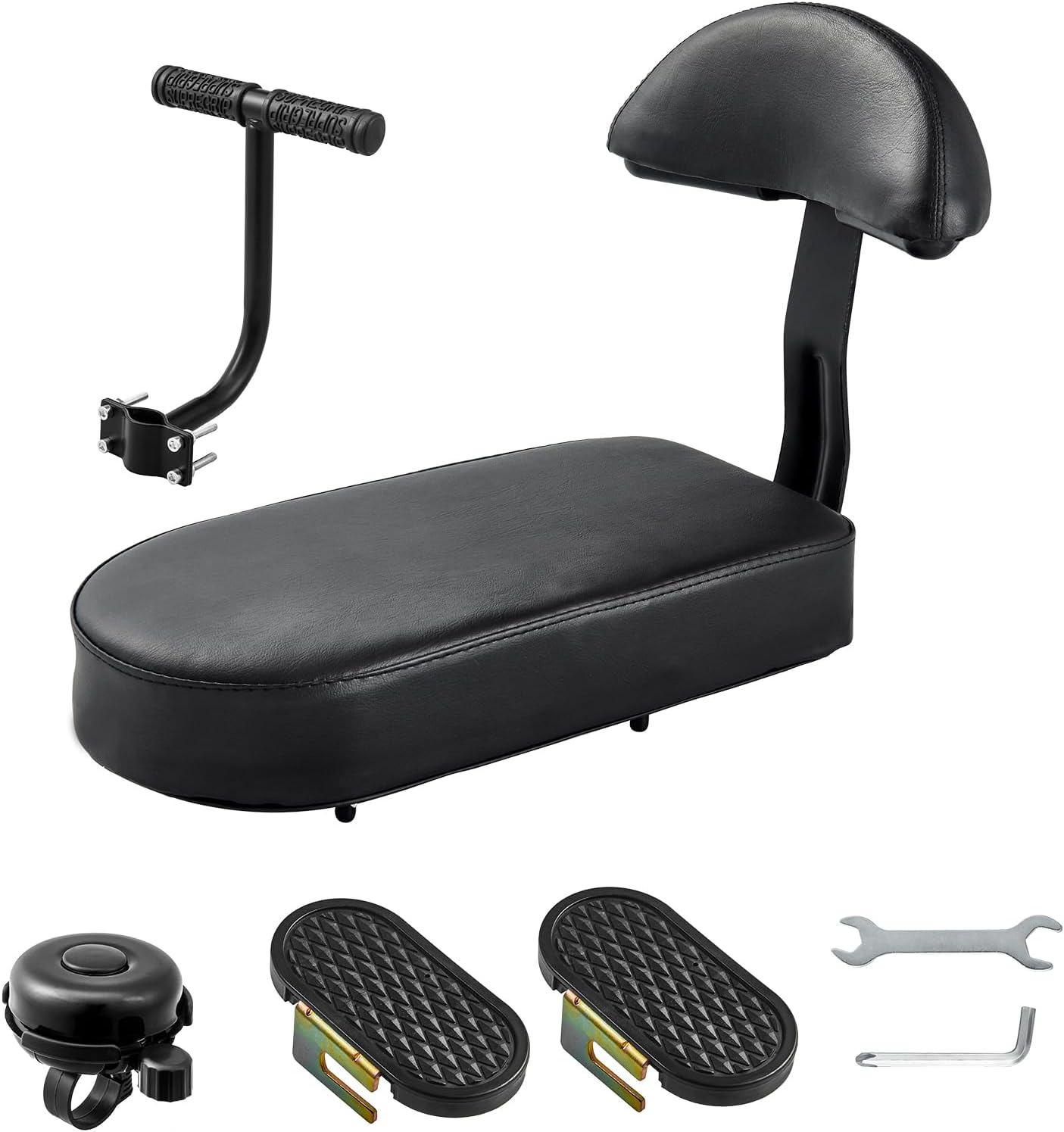 Zacro Kids Bike Seat Set, Comfort Bike Seat with Backrest, Wide Child Bicycle Rear Seat Cushion Back Safety Armrest Handrail Feet Pedals, Children