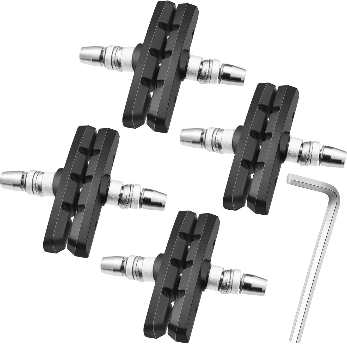 Zacro 8 PCS Bike Brake Pads, Powerful Mountain Bicycle V Brake Pads, Bike Brake Blocks Kit with Hex Wrench, Hex Nut and Shims, No Noise No Skid, Bike Brake Pads Replacement for Front and Back Wheel