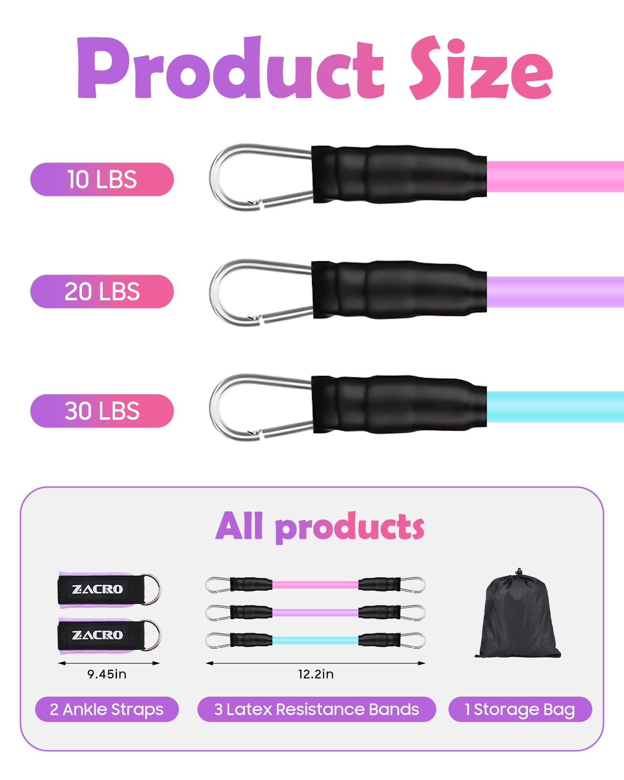 Zacro Ankle Resistance Bands with Cuffs, Ankle Bands for Working Out, Ankle Bands for Home Workouts & Gym, Glutes Workout Equipment, Legs Resistance Bands for Women, Butt Exercise for Kickbacks