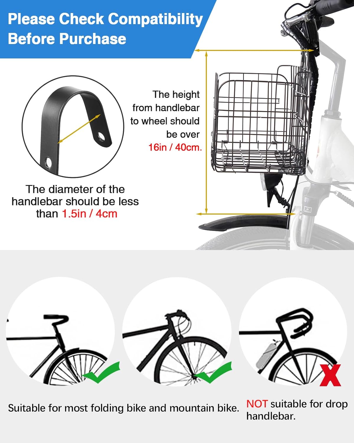 Zacro Bike Basket Front Folding