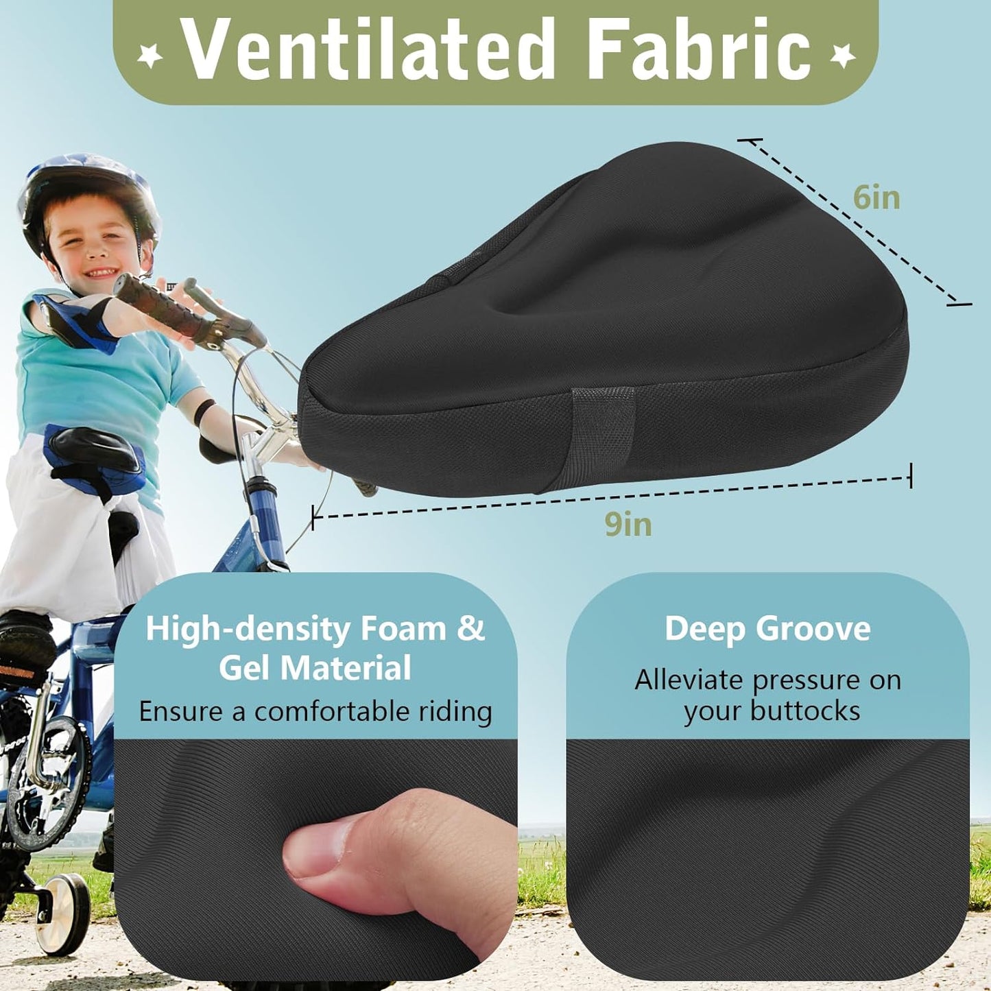 Zacro Gel Kids Bike Seat Cushion Cover for Boys & Girls, 9"x6"