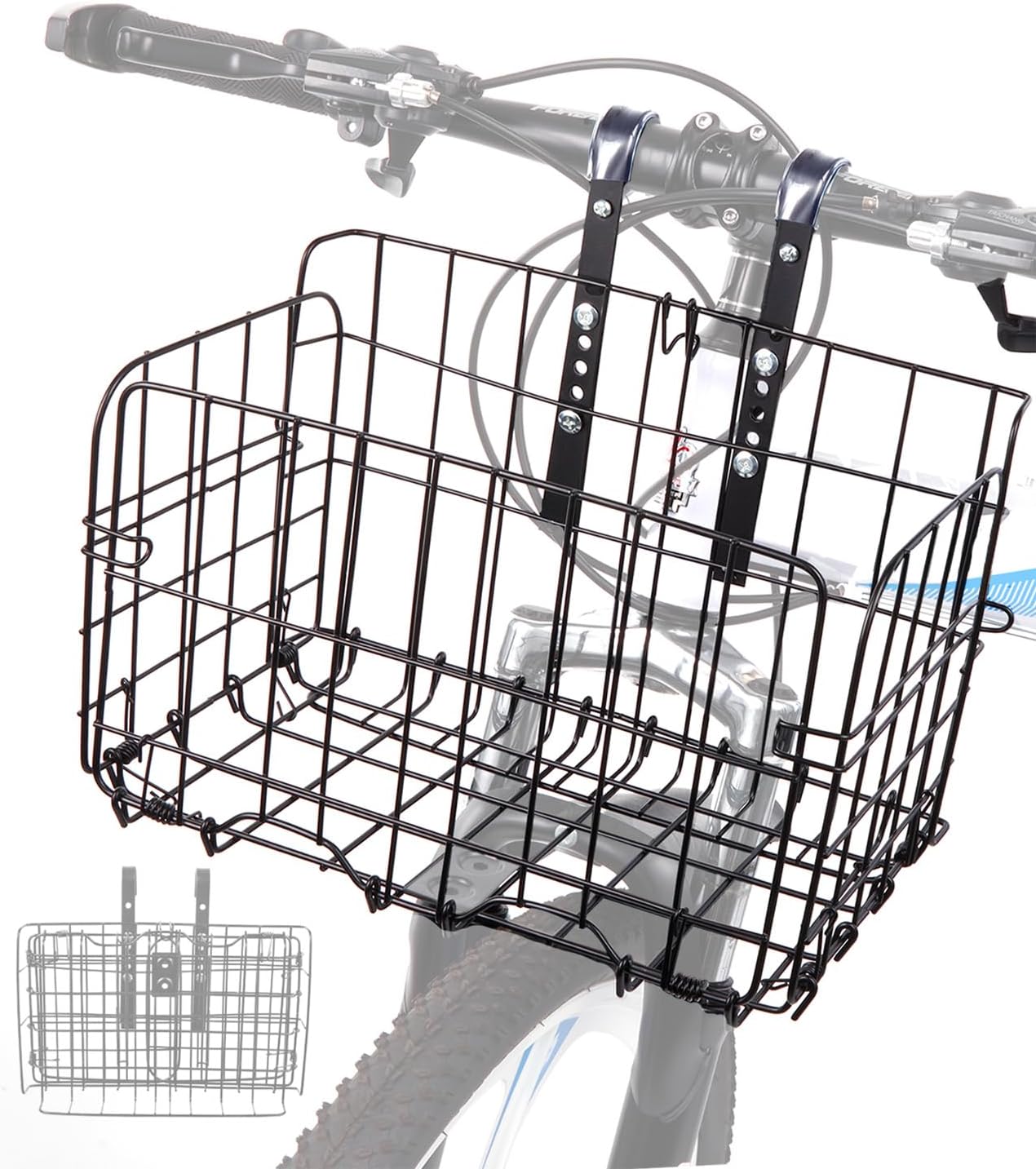 Zacro Bike Basket Front, Folding Metal Bicycle Basket, Large Quick Release Design Bicycle Basket Front Handlebar, Ebike Basket for Adult Women/Men Carrying Dogs, Pets, Fruit & Grocery