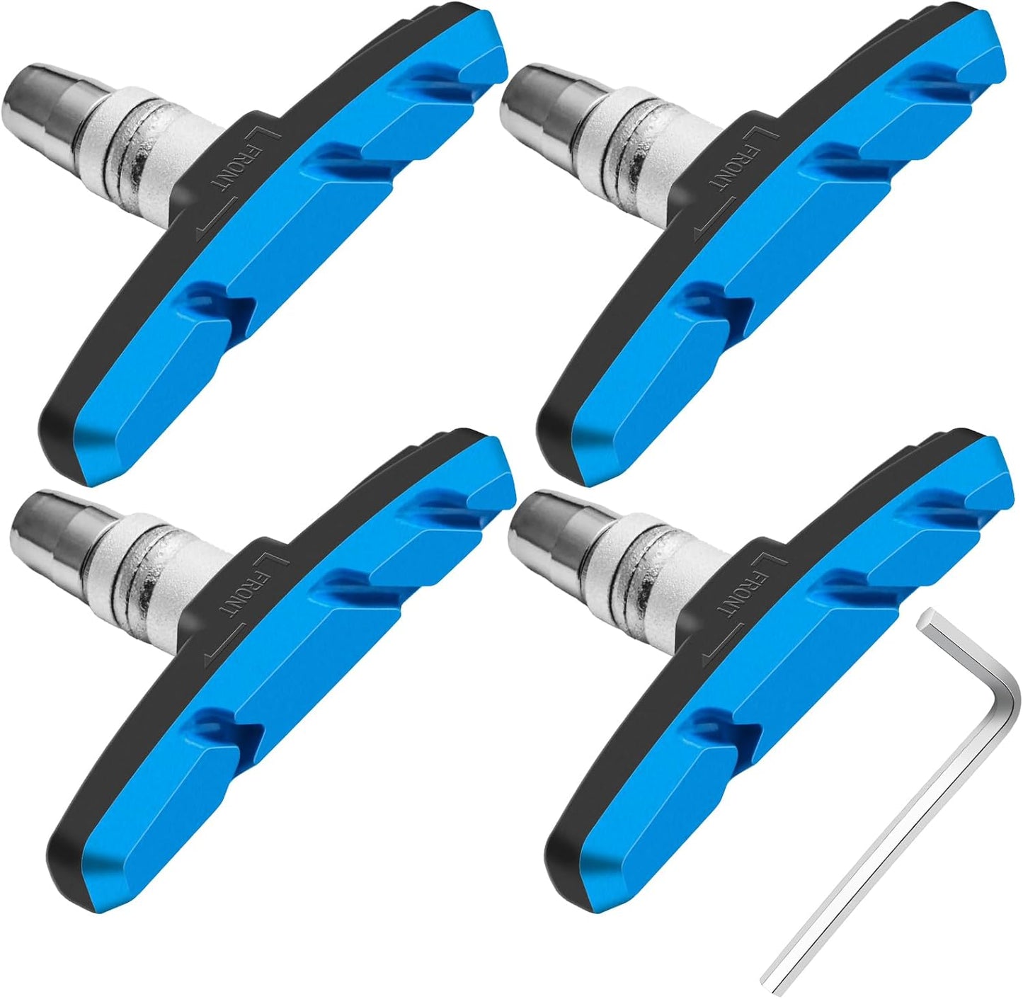 Zacro 4 PCS Bike Brake Pads, Powerful Mountain Bicycle V Brake Pads, Bike Brake Blocks Kit with Hex Wrench, Hex Nut and Shims, No Noise No Skid, Bike Brake Pads Replacement, Black and Blue