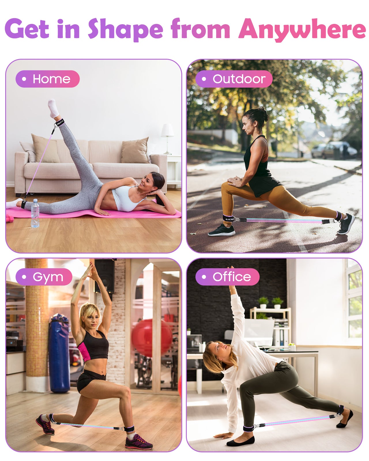 Zacro Ankle Resistance Bands with Cuffs, Ankle Bands for Working Out, Ankle Bands for Home Workouts & Gym, Glutes Workout Equipment, Legs Resistance Bands for Women, Butt Exercise for Kickbacks