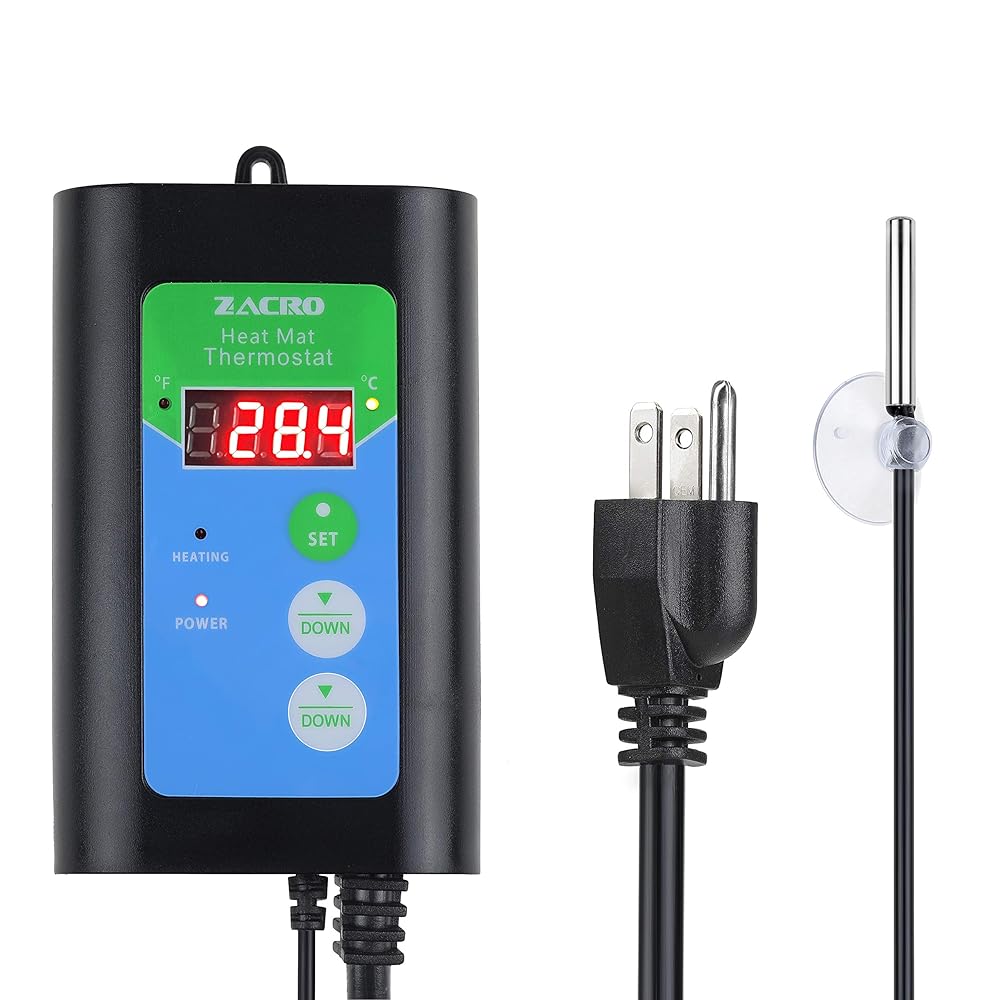 Zacro Digital Heat Mat Thermostat Temperature Controller for Seed Germination, Reptiles 41-108 °F, 1-Pack, Black