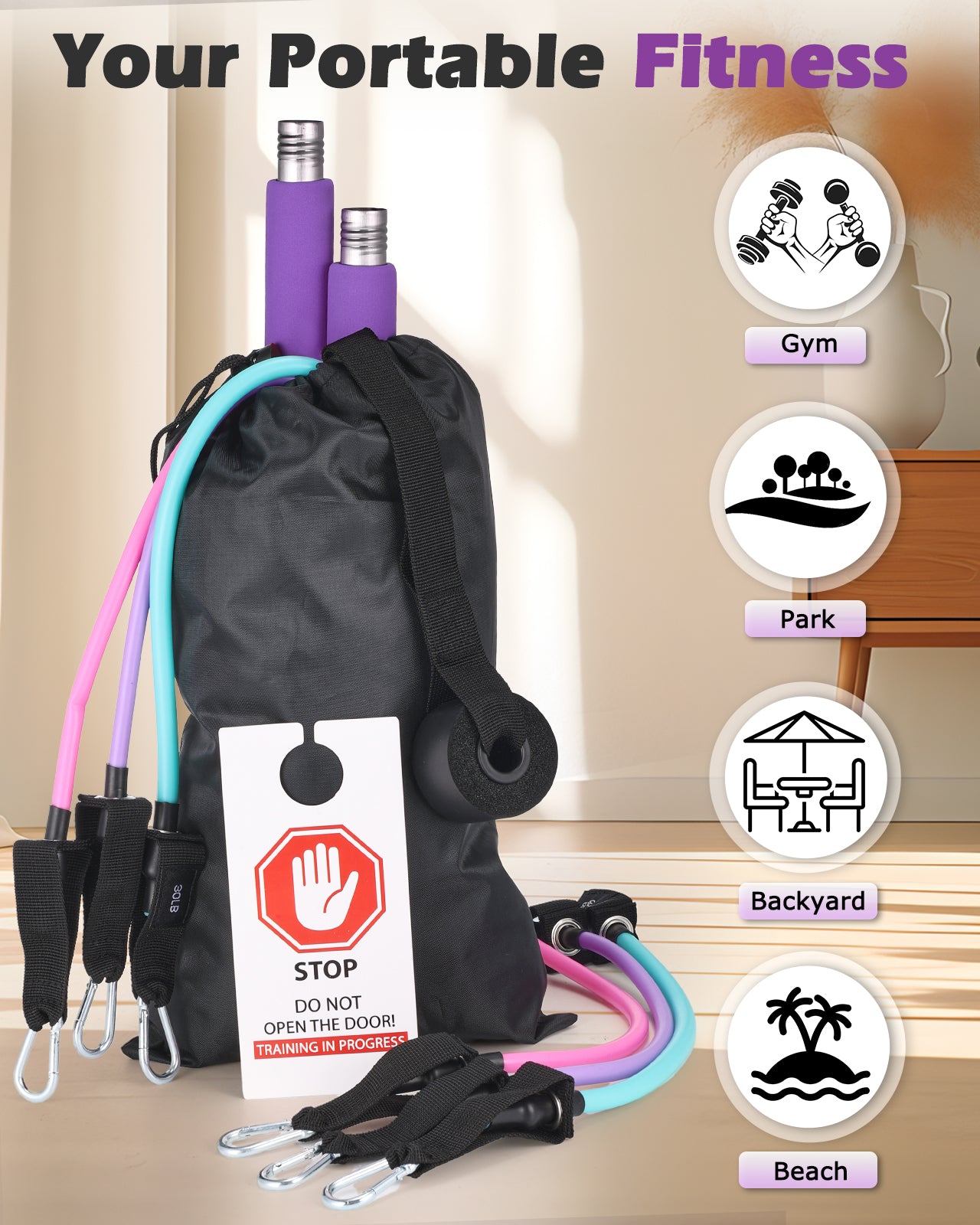 Zacro Pilates Bar Kit with Resistance Bands, 3-Section Pilates Bar with Adjustable Strap, Door Anchor, Handles and Foot Strap, Portable Home Gym Pilates Resistance Bar Kit for Full Body Workouts