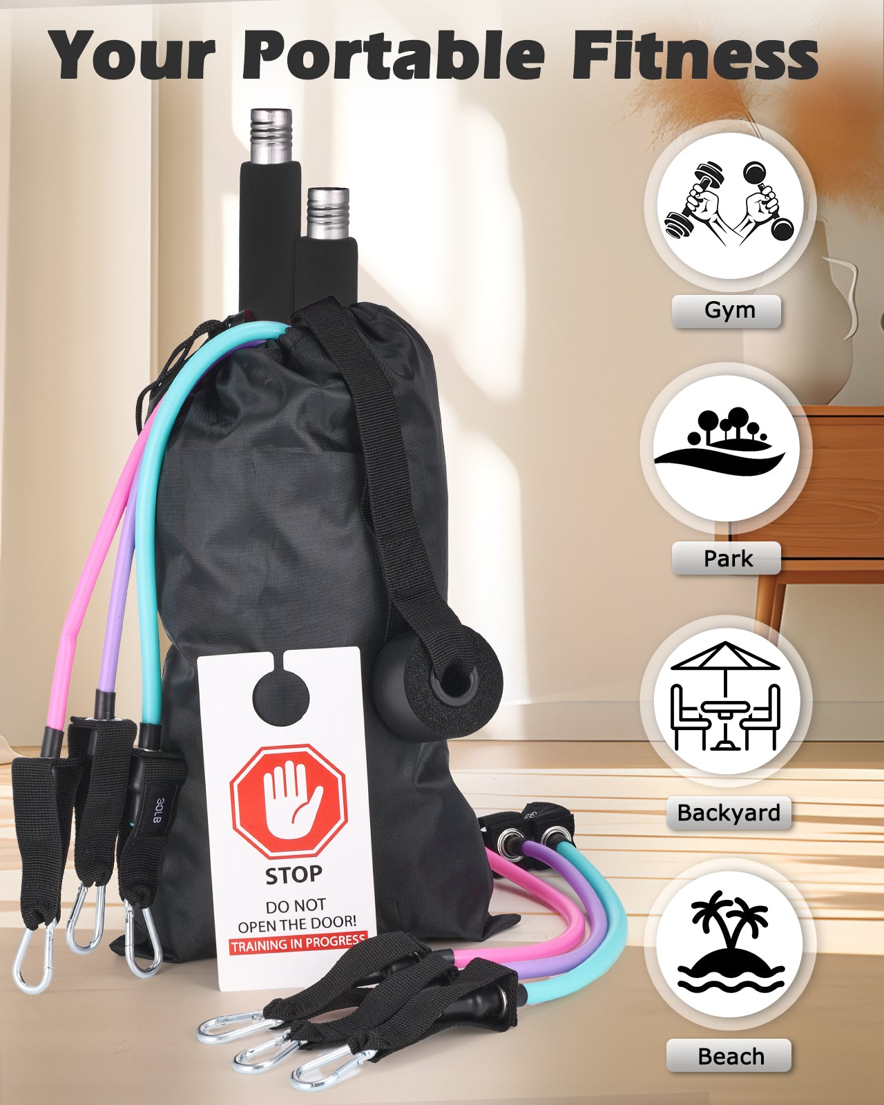Zacro Pilates Bar Kit with Resistance Bands, 3-Section Pilates Bar with Adjustable Strap, Door Anchor, Handles and Foot Strap, Portable Home Gym Pilates Resistance Bar Kit for Full Body Workouts