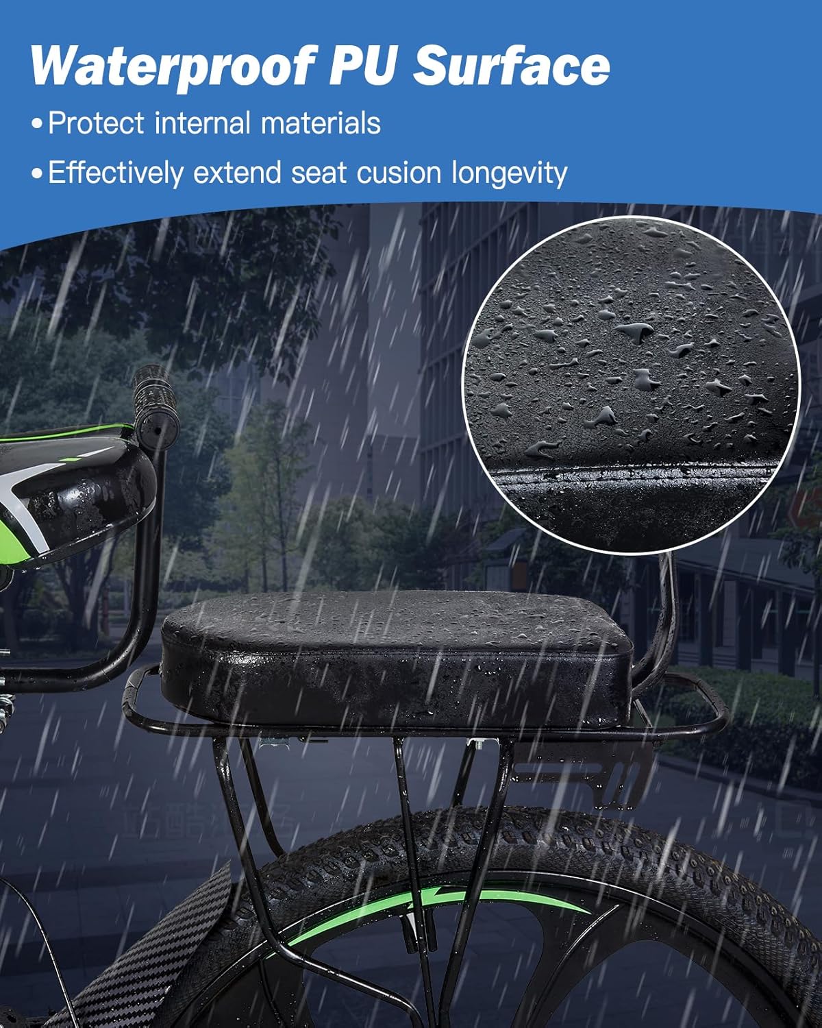 Zacro Kids Bike Seat Set, Comfort Bike Seat with Backrest, Wide Child Bicycle Rear Seat Cushion Back Safety Armrest Handrail Feet Pedals, Children Bicycle Back Seat for Over 5 Years Old