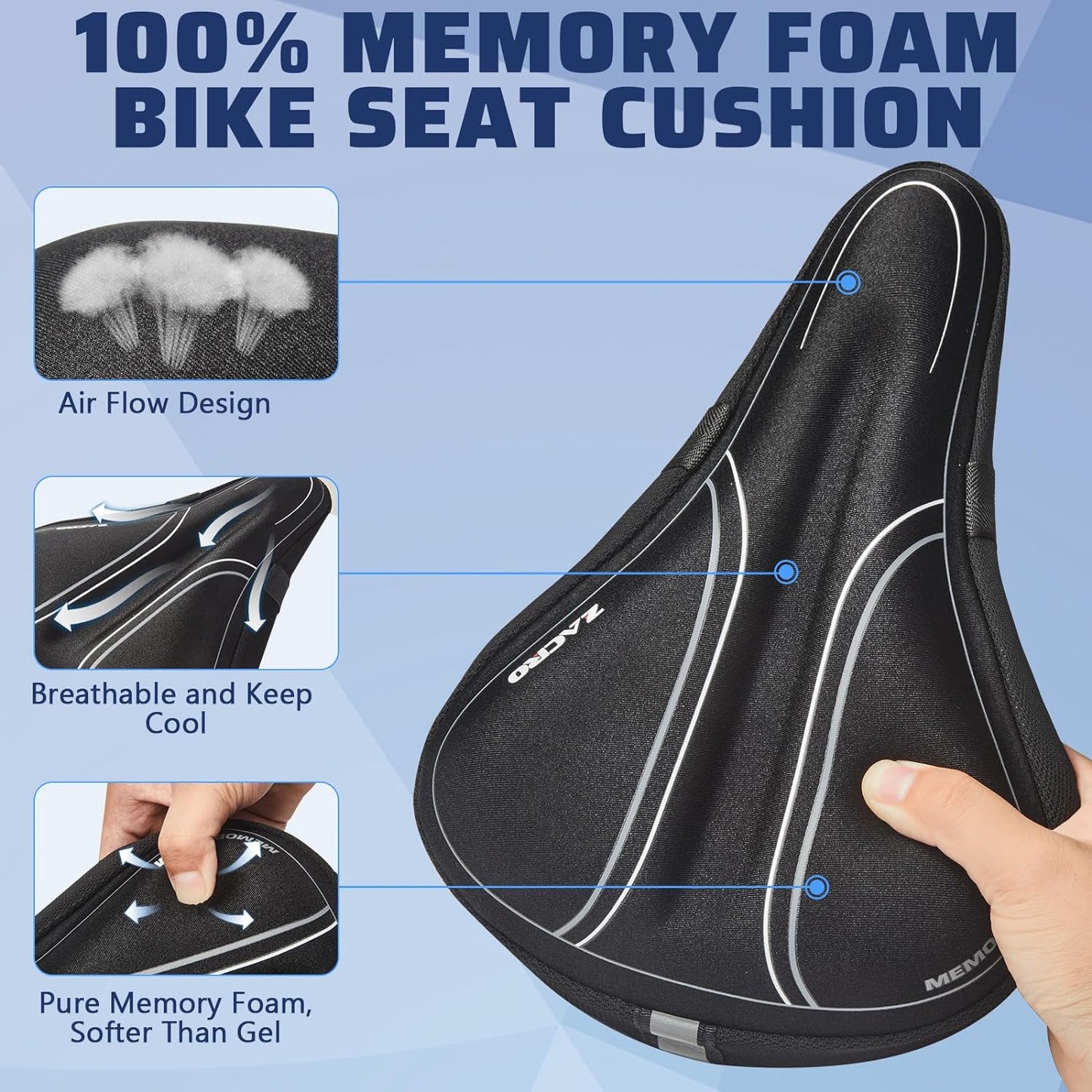 Zacro Bike Seat CushionUpgrade Memory Foam Padding Bicycle Seat Cover Extra Soft