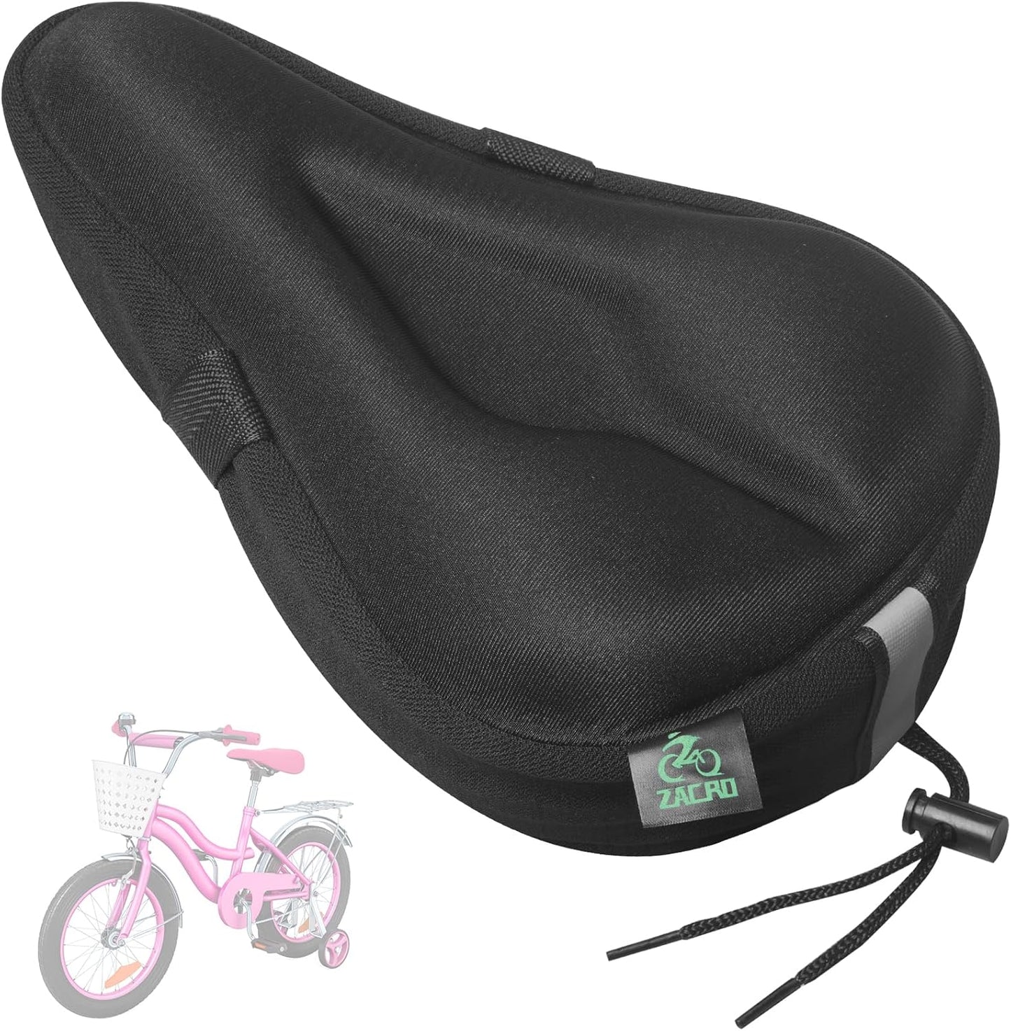 Zacro Gel Kids Bike Seat Cushion Cover for Boys & Girls, Anti-Slip Bike Seat Cover for Toddler, Breathable & Extra Soft Memory Foam Child Bicycle Saddle Padded with Reflective Strip, 9"x6"