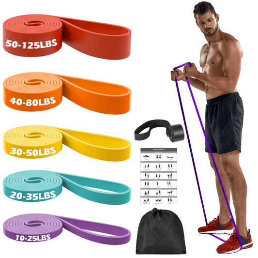 Zacro Resistance Bands, 5 Resistance Levels (15-125 LBS) Pull Up Assistance Bands, Exercise Bands Heavy Duty Resistance Band Set with Door Anchor, for Working Out, Muscle Training, Pull Up Assist