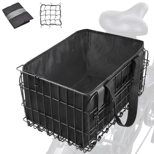 Zacro Bike Basket Front/Rear, Folding Bicycle Basket with Removable Liner Bag, Large Quick Release Design Metal Ebike Basket for Adult Women/Men Carrying Dogs, Pets, Fruit & Grocery