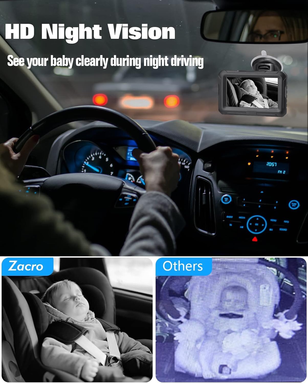 Zacro 1080P Baby Car Camera, 4.3" Baby Camera for Car, with HD Night Vision, 150° Wide View Angle Baby, 360° Rotatable, for Baby Rear Facing Seat