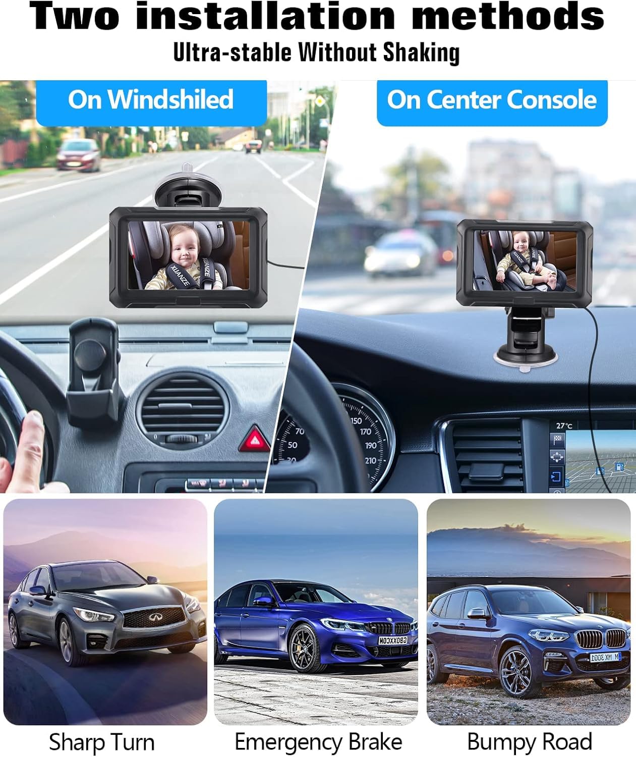 Zacro 1080P Baby Car Camera, 4.3" Baby Camera for Car, with HD Night Vision, 150° Wide View Angle Baby, 360° Rotatable, for Baby Rear Facing Seat