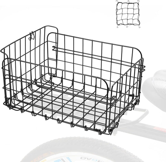 Zacro Bike Basket Rear, Folding Metal Bicycle Basket, Large Quick Release Design Rear Bike Basket, Ebike Basket for Adult Women/Men Carrying Dogs, Pets, Fruit & Grocery