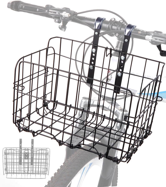Zacro Bike Basket Front, Folding Metal Bicycle Basket, Large Quick Release Design Bicycle Basket Front Handlebar, Ebike Basket for Adult Women/Men Carrying Dogs, Pets, Fruit & Grocery