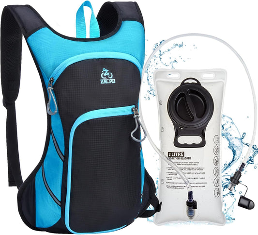 Zacro Hydration Backpack, Lightweight Hiking Backpack with 2L TPU Water Bladder, Water Backpack for Running Hiking Biking Climbing and Motorcycle, Upgraded Leak Proof Hydration Pack for Men & Women