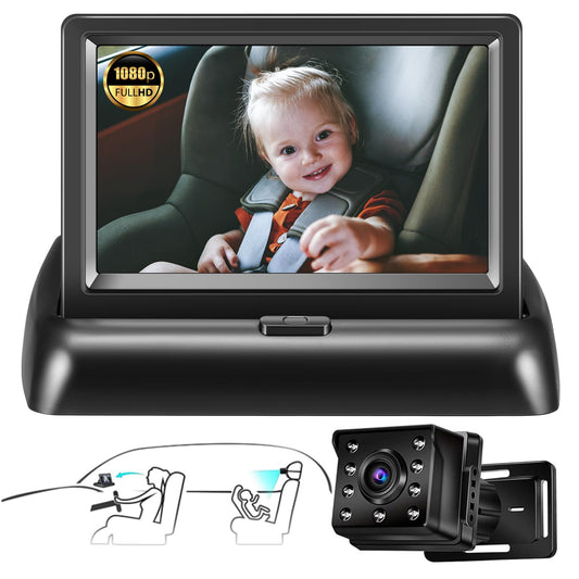 Zacro Baby Car Mirror, 4.3" Car Mirror Display, Baby Car Camera with HD Night Vision Function, 150°Viewing Angle, 360°Adjustable Car Seat Mirror Camera, Sticky Pad Mount